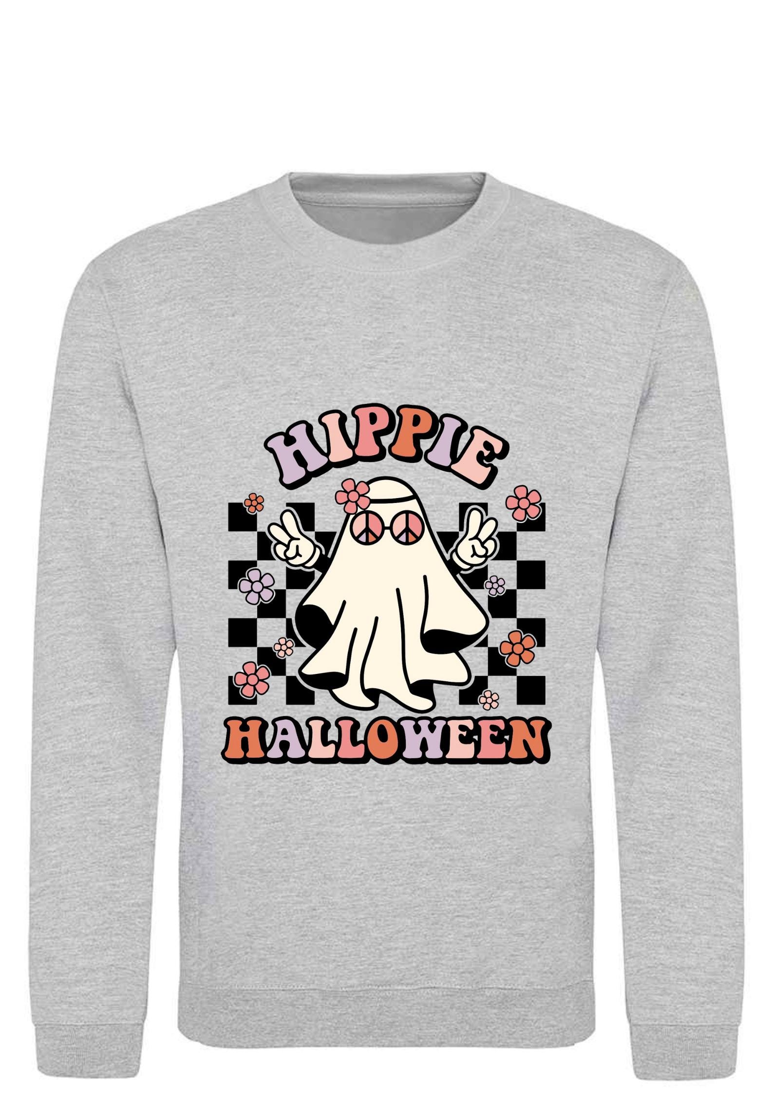 Hippie Halloween Ghost Sweatshirt: Retro Spooky Season Jumper