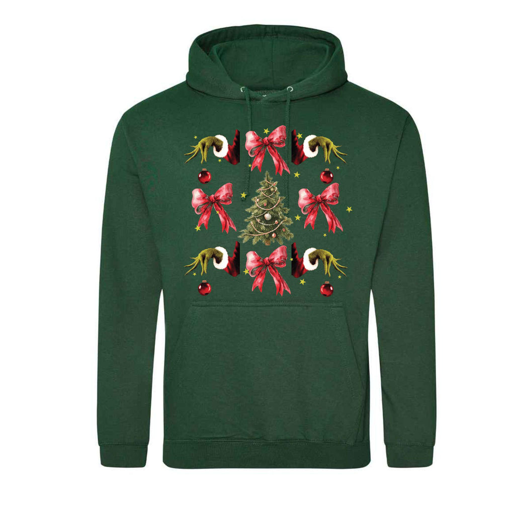 Festive Bow Hoodie: Unisex Christmas Grinch Style
