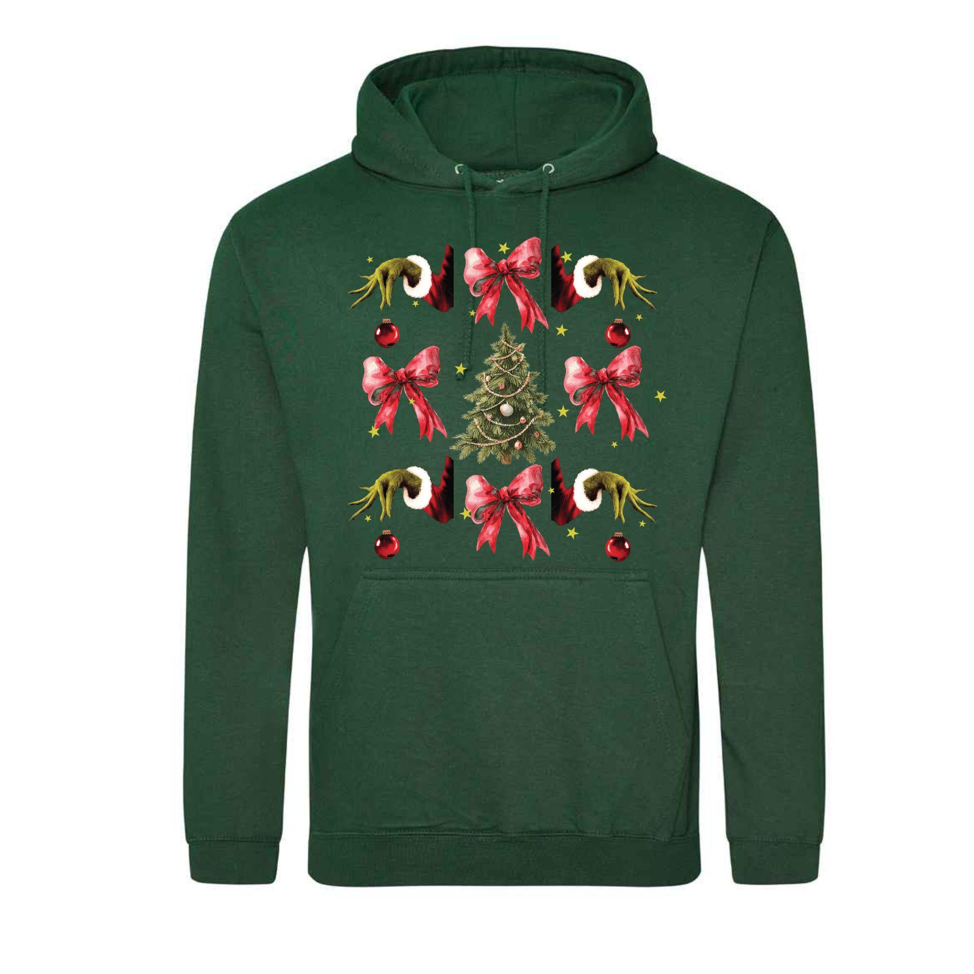 Festive Bow Hoodie: Unisex Christmas Grinch Style