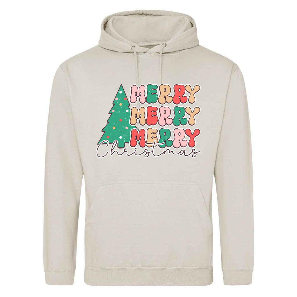 Retro Merry Christmas Tree Hoodie - Unisex Festive Pullover