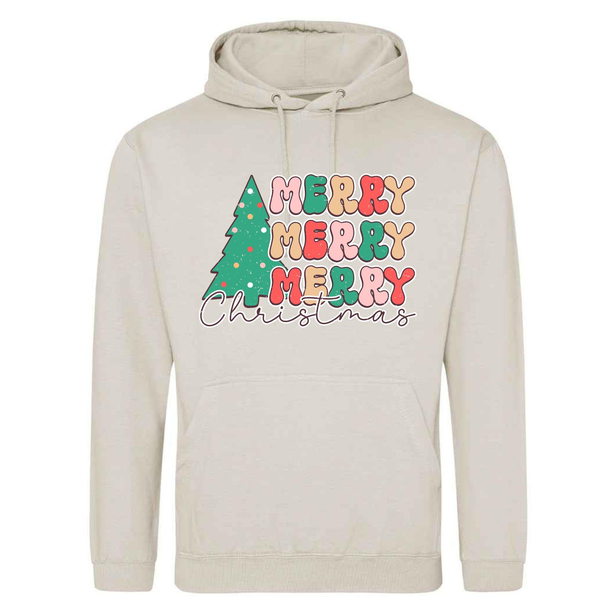 Retro Merry Christmas Tree Hoodie - Unisex Festive Pullover