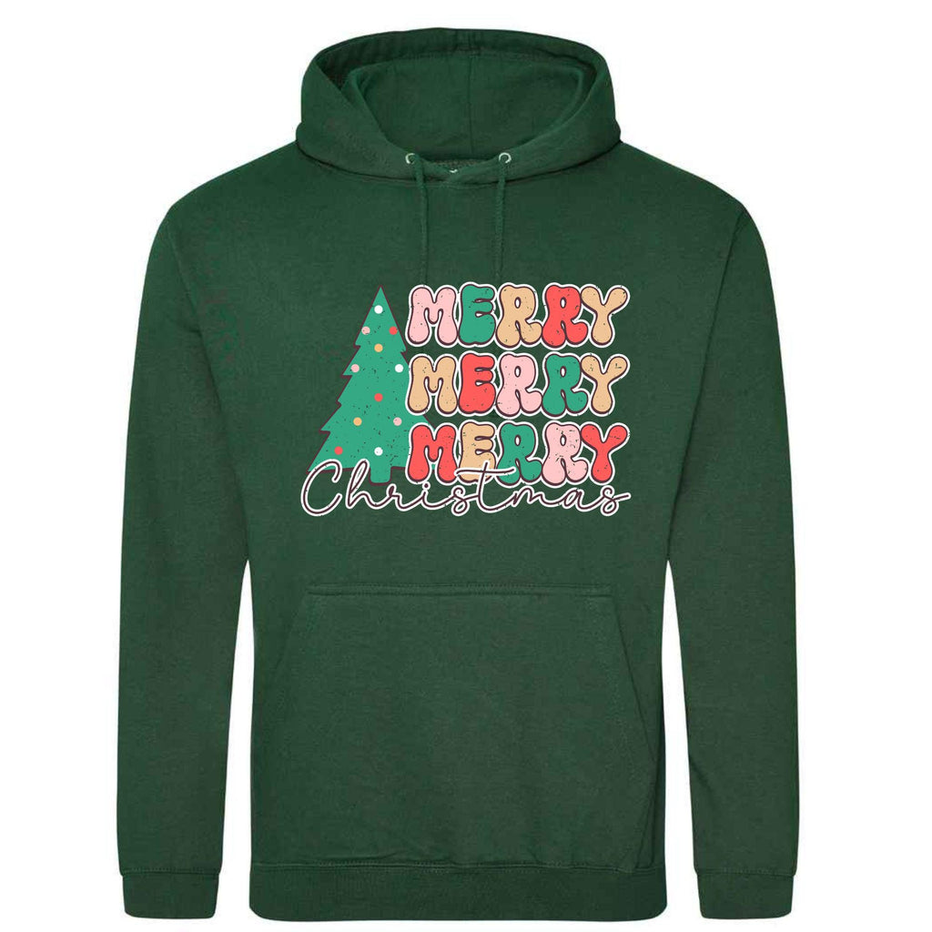 Retro Merry Christmas Tree Hoodie - Unisex Festive Pullover