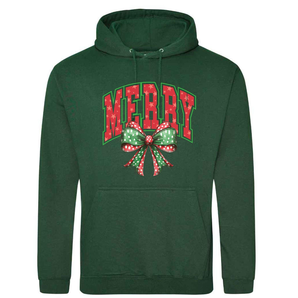 Merry Bow Christmas Hoodie: Unisex Festive Holiday Sweatshirt