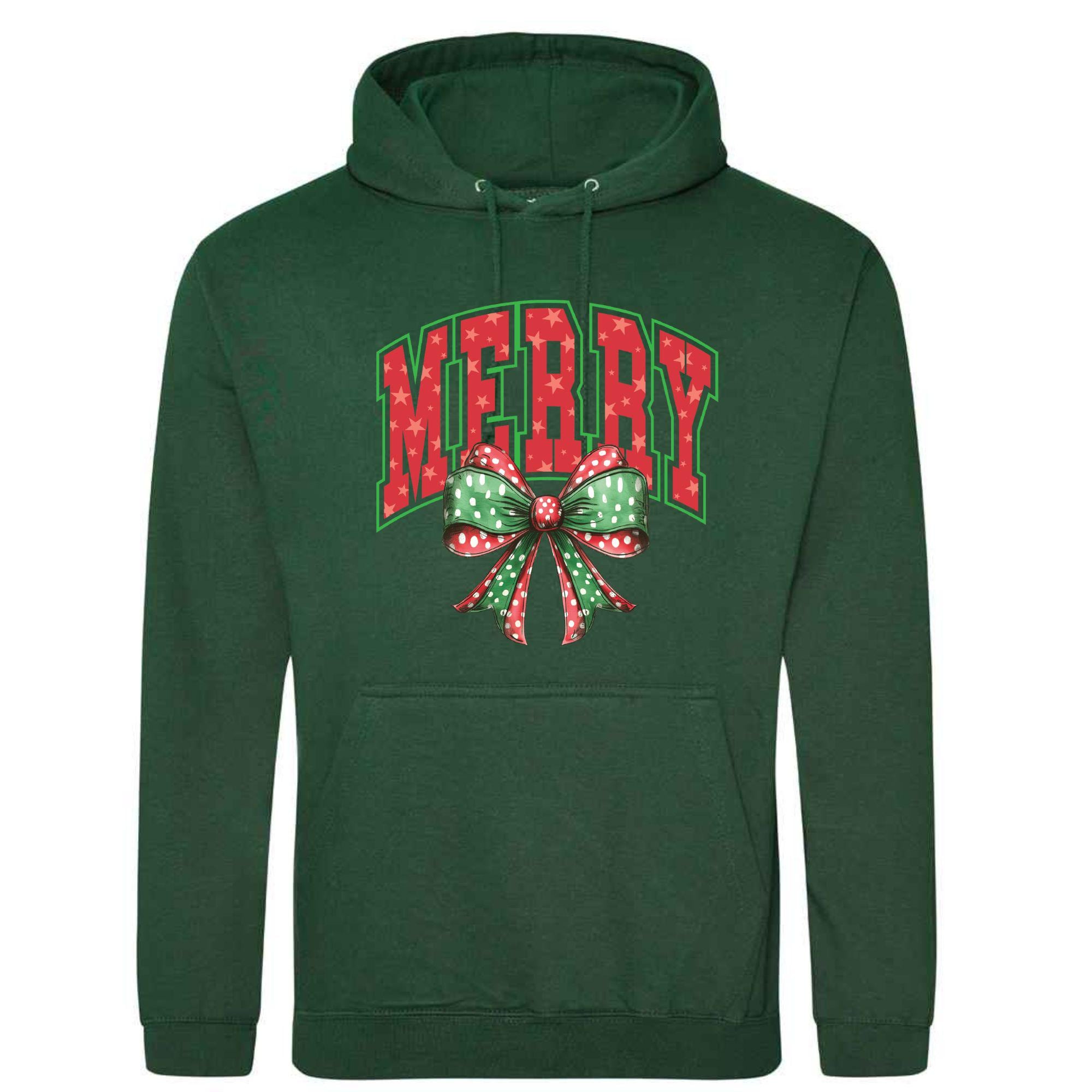 Merry Bow Christmas Hoodie: Unisex Festive Holiday Sweatshirt
