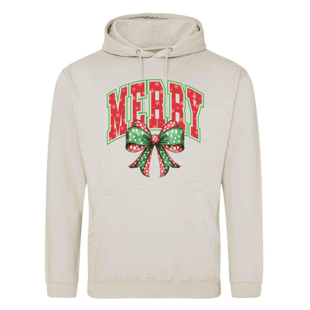 Merry Bow Christmas Hoodie: Unisex Festive Holiday Sweatshirt