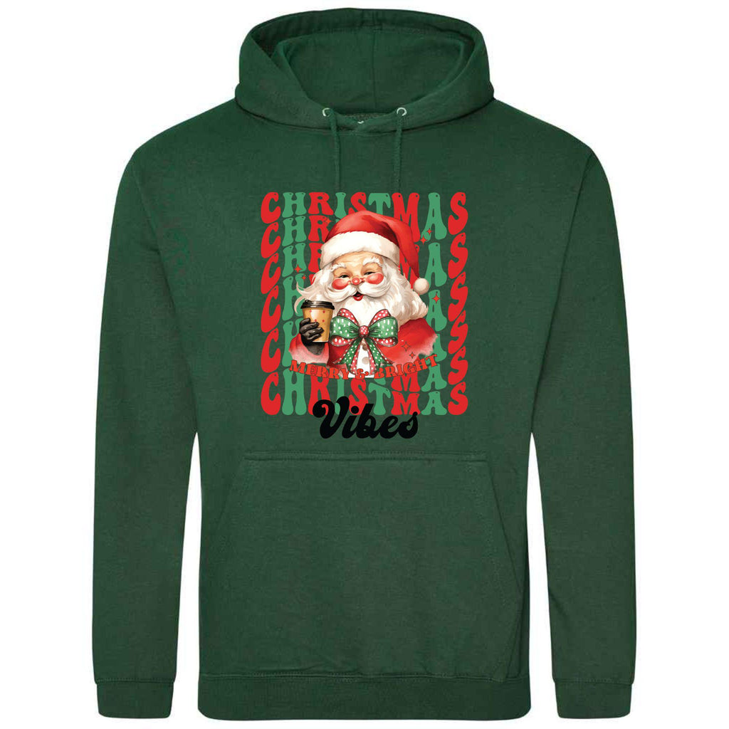 Festive Christmas Vibes Hoodie: Printed Santa Adult Top