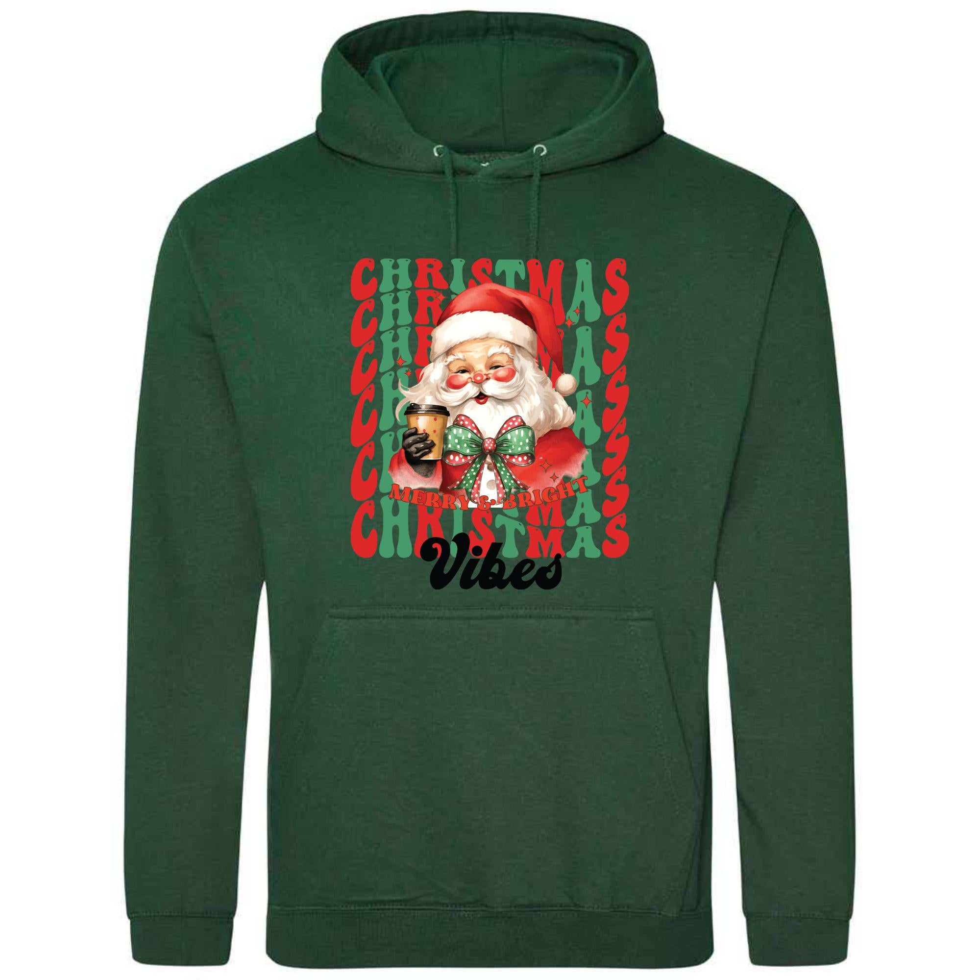 Festive Christmas Vibes Hoodie: Printed Santa Adult Top