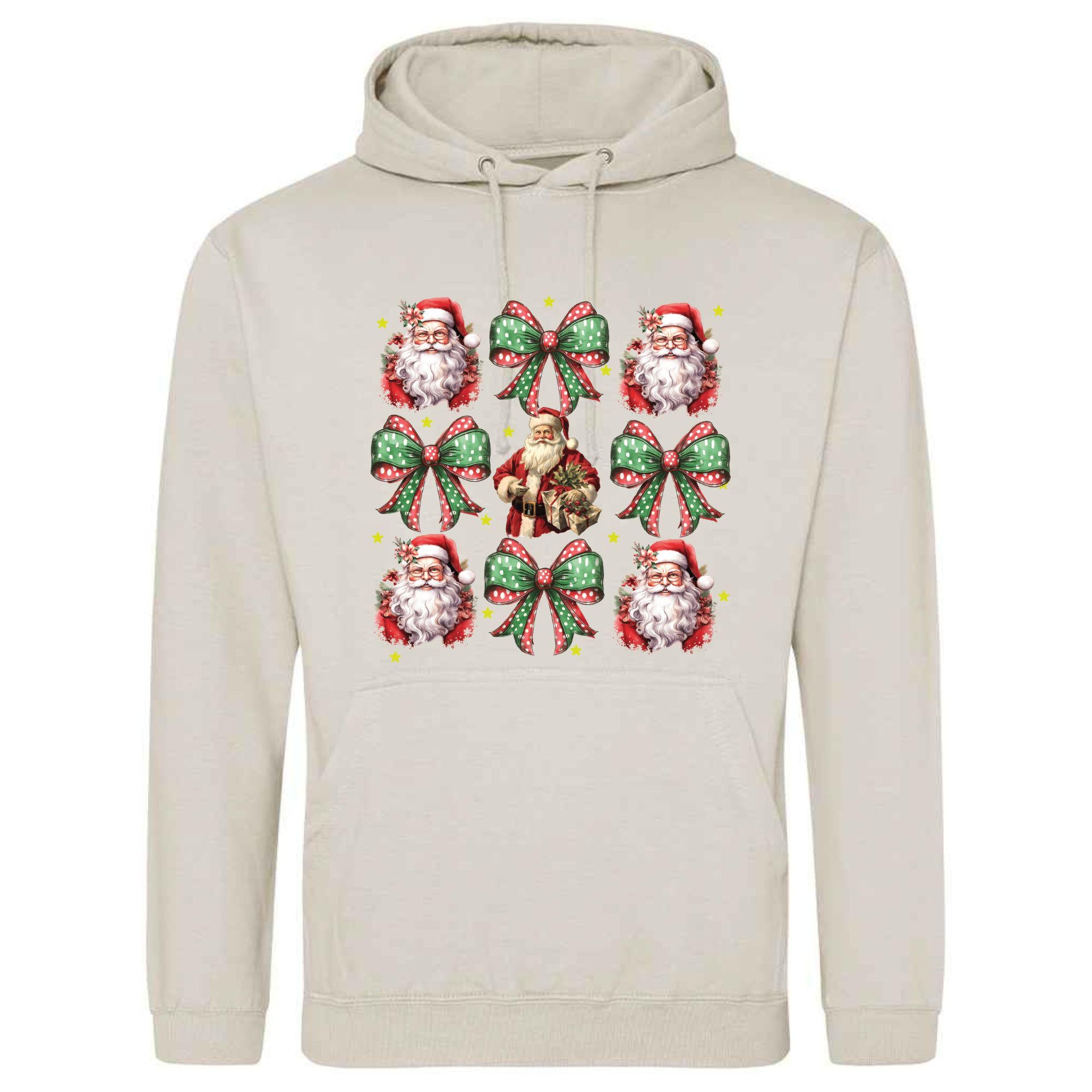 Bow and Santa Christmas Hoodie - Unisex Festive Top