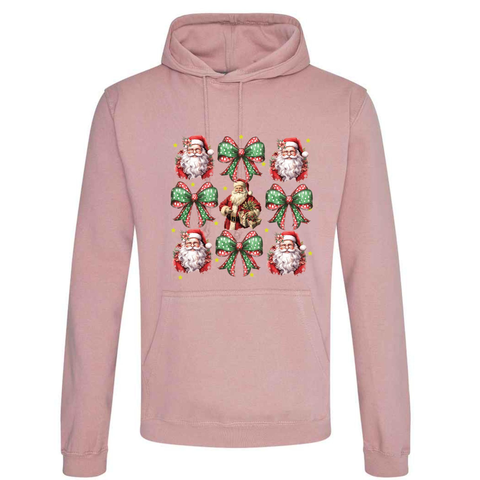 Bow and Santa Christmas Hoodie - Unisex Festive Top