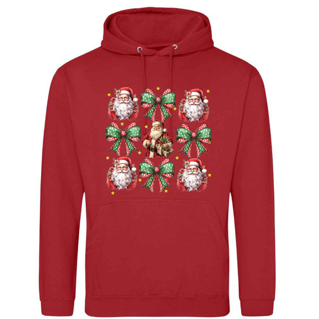 Bow and Santa Christmas Hoodie - Unisex Festive Top