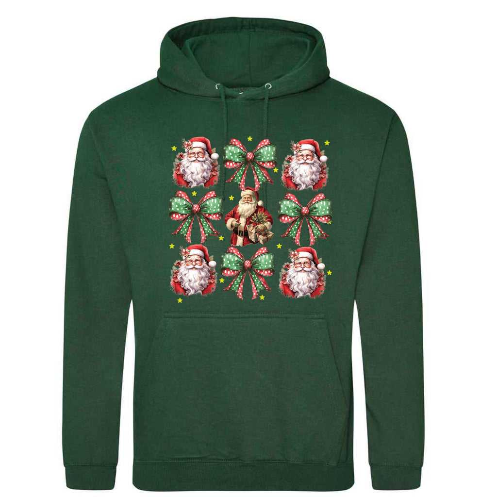 Bow and Santa Christmas Hoodie - Unisex Festive Top