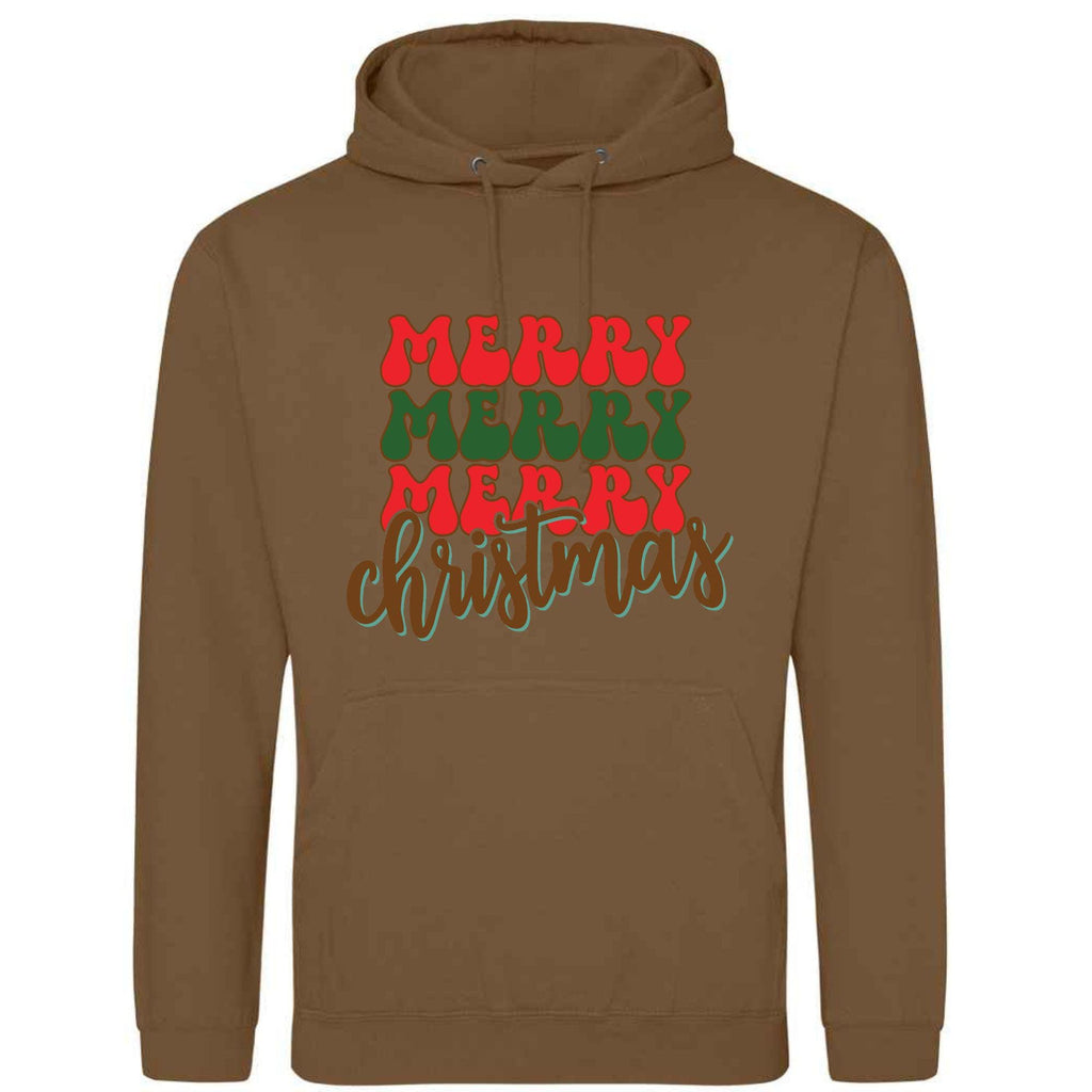 Retro Merry Christmas Patchwork Hoodie: Unisex Festive Xmas Sweatshirt