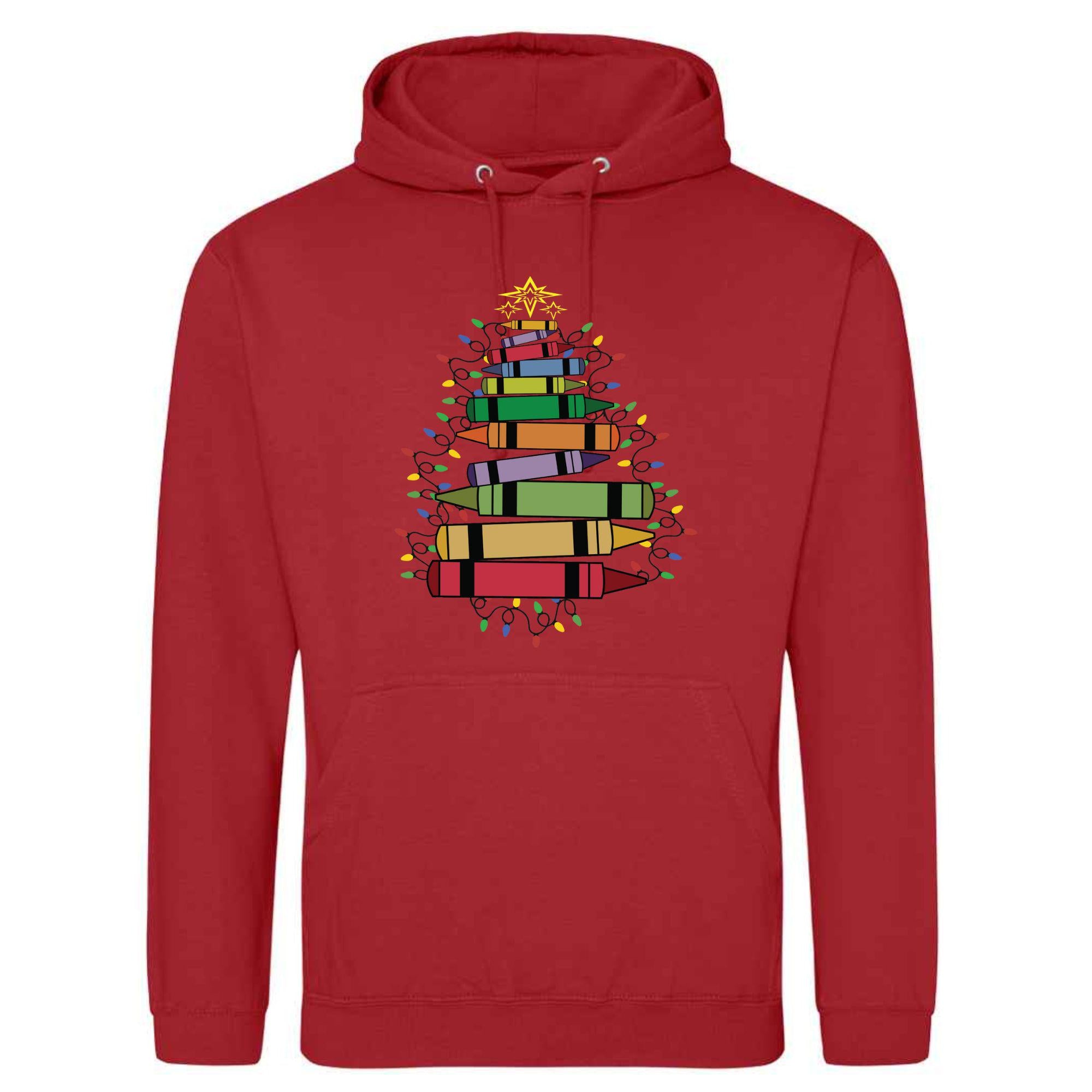 Crayon Christmas Tree Unisex Hoodie: Festive Holiday Top