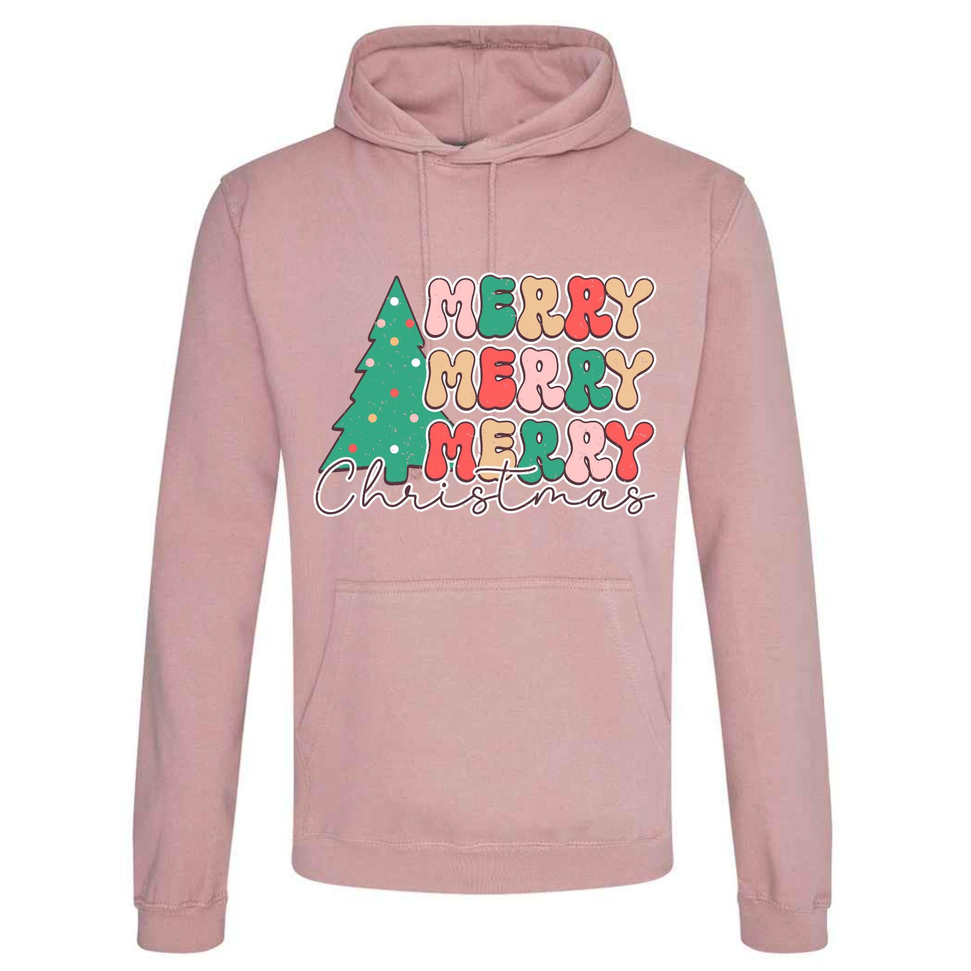 Retro Merry Christmas Tree Hoodie - Unisex Festive Pullover