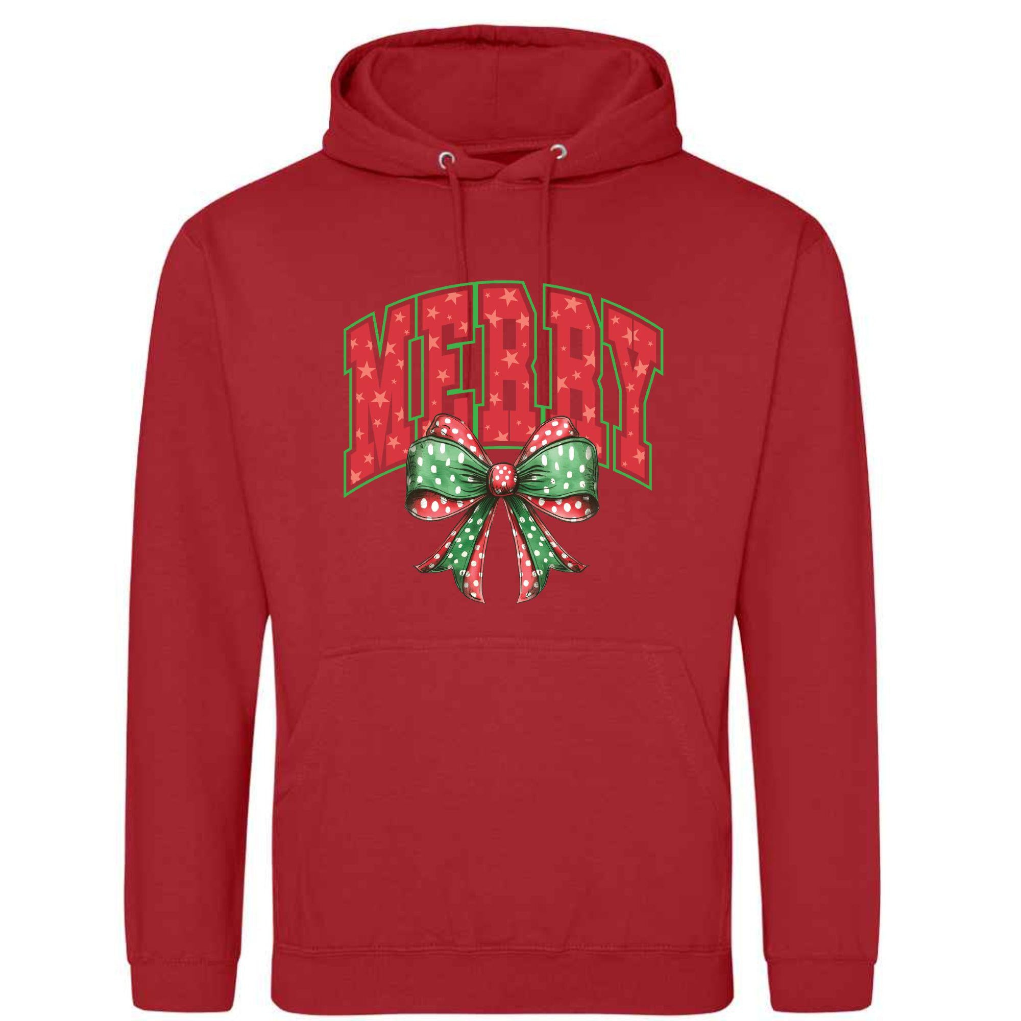 Merry Bow Christmas Hoodie: Unisex Festive Holiday Sweatshirt