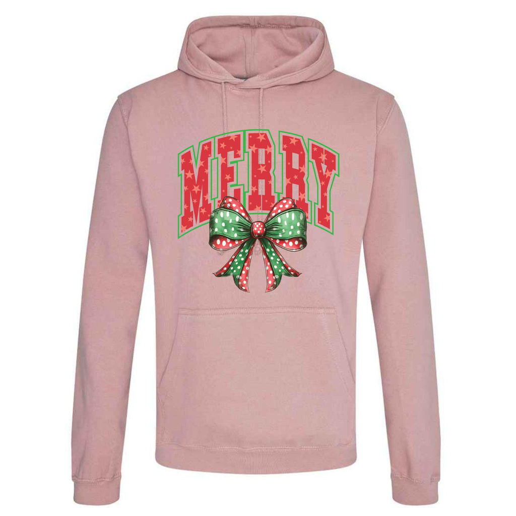 Merry Bow Christmas Hoodie: Unisex Festive Holiday Sweatshirt