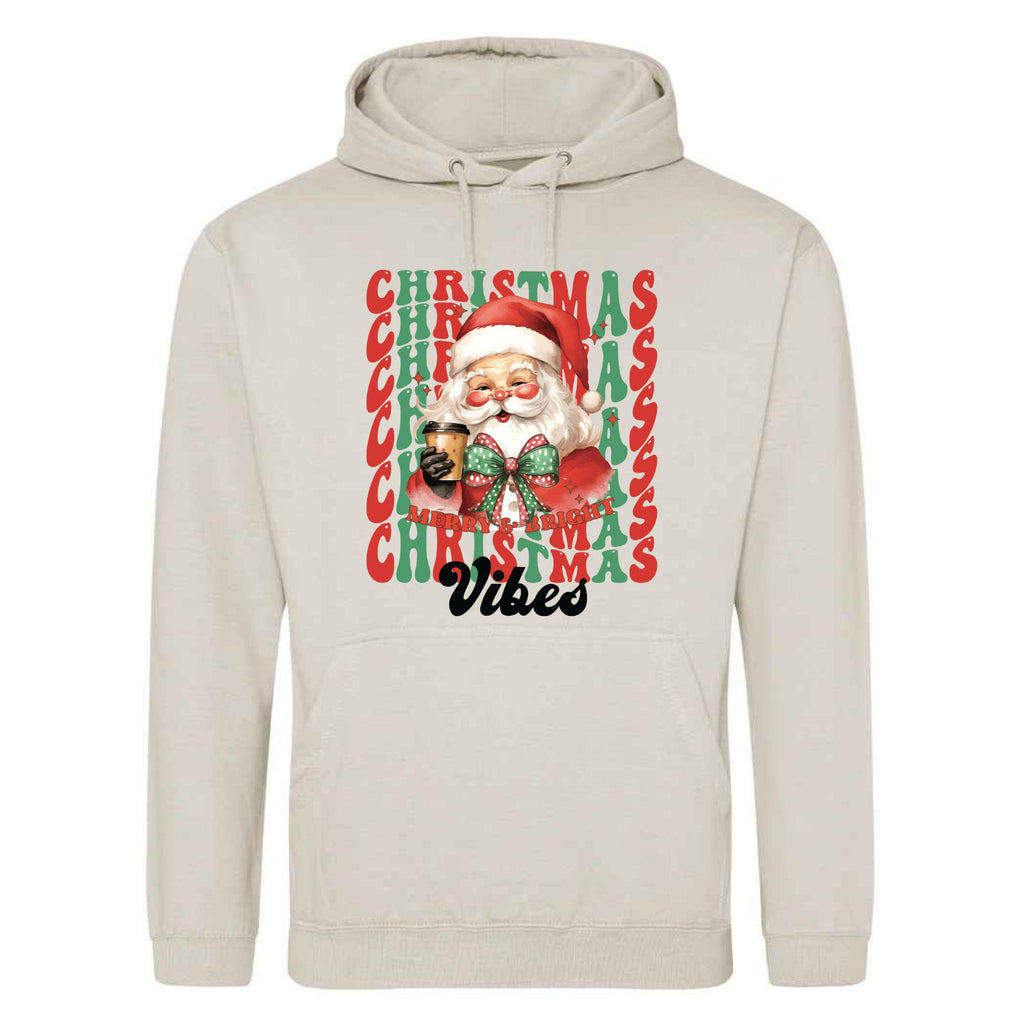 Festive Christmas Vibes Hoodie: Printed Santa Adult Top