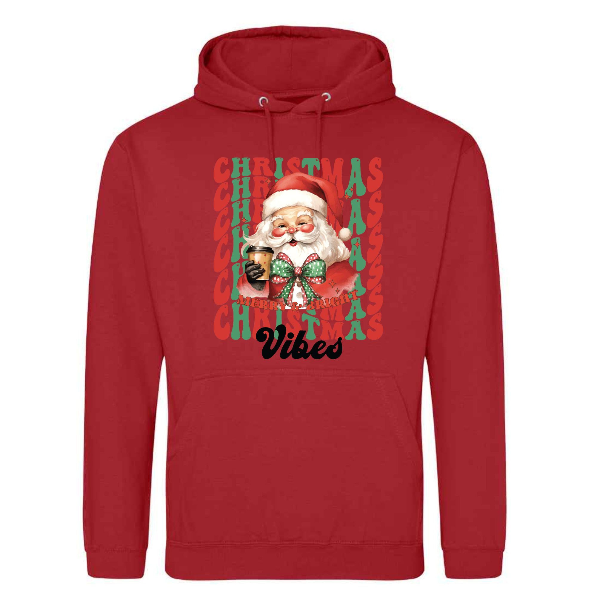 Festive Christmas Vibes Hoodie: Printed Santa Adult Top