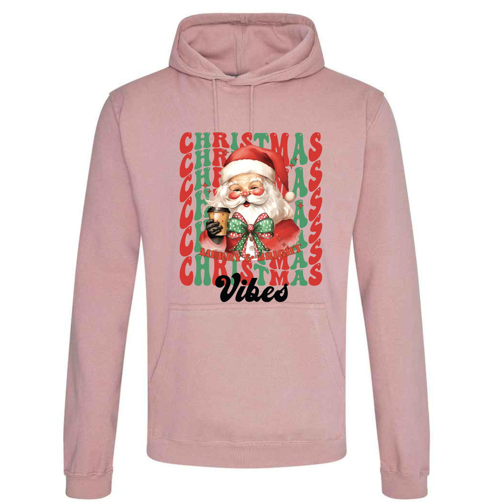 Festive Christmas Vibes Hoodie: Printed Santa Adult Top