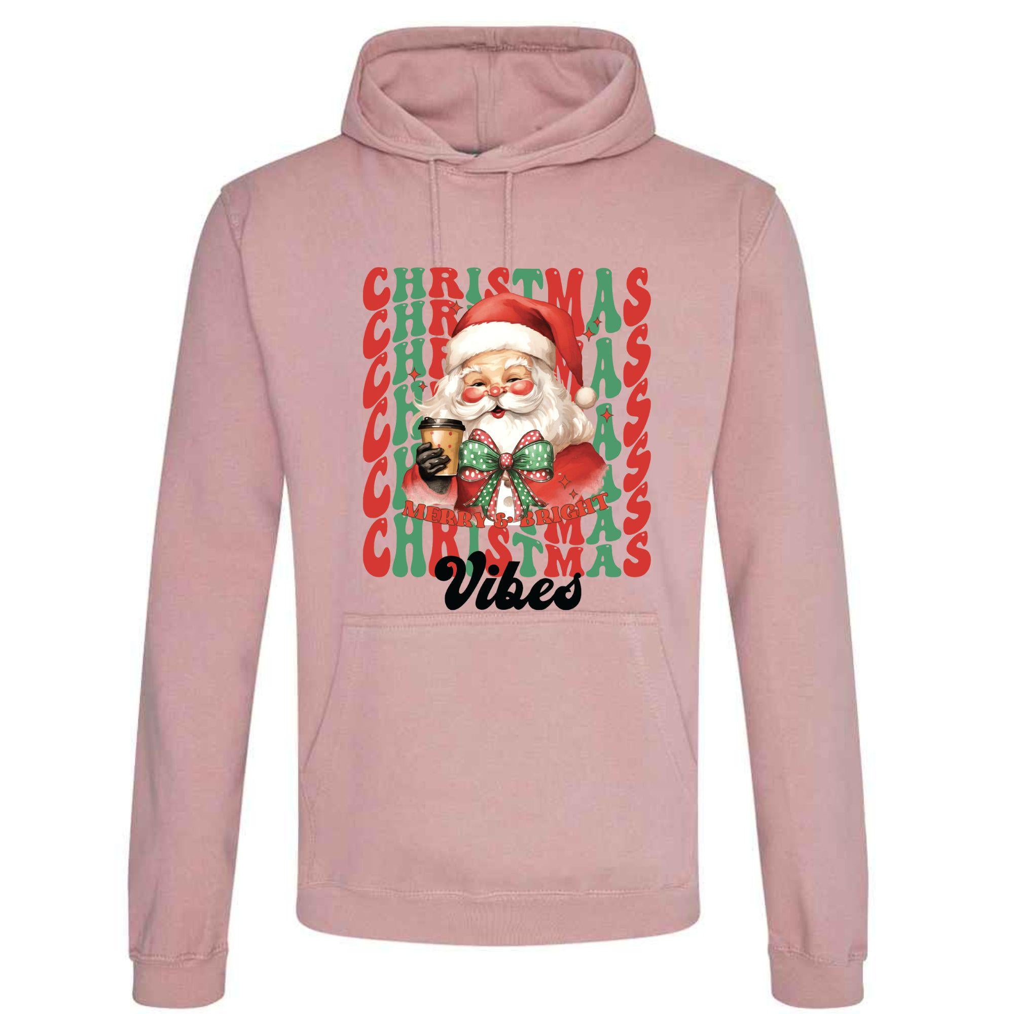Festive Christmas Vibes Hoodie: Printed Santa Adult Top