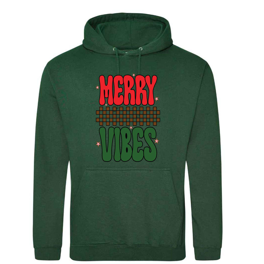 Merry Vibes Christmas Hoodie: Unisex Festive Holiday Sweatshirt