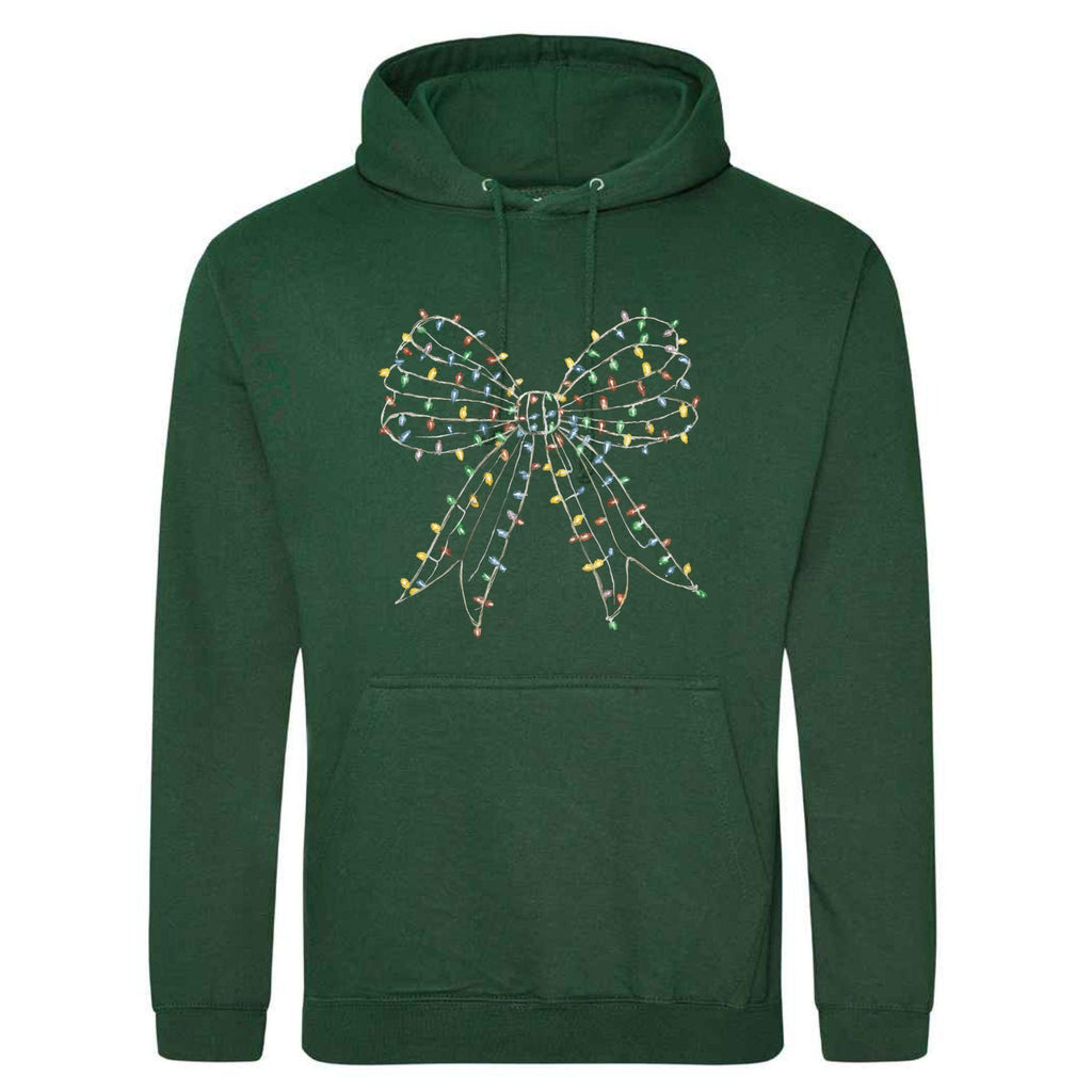 Christmas Light Bow Hoodie: Unisex Festive Pullover