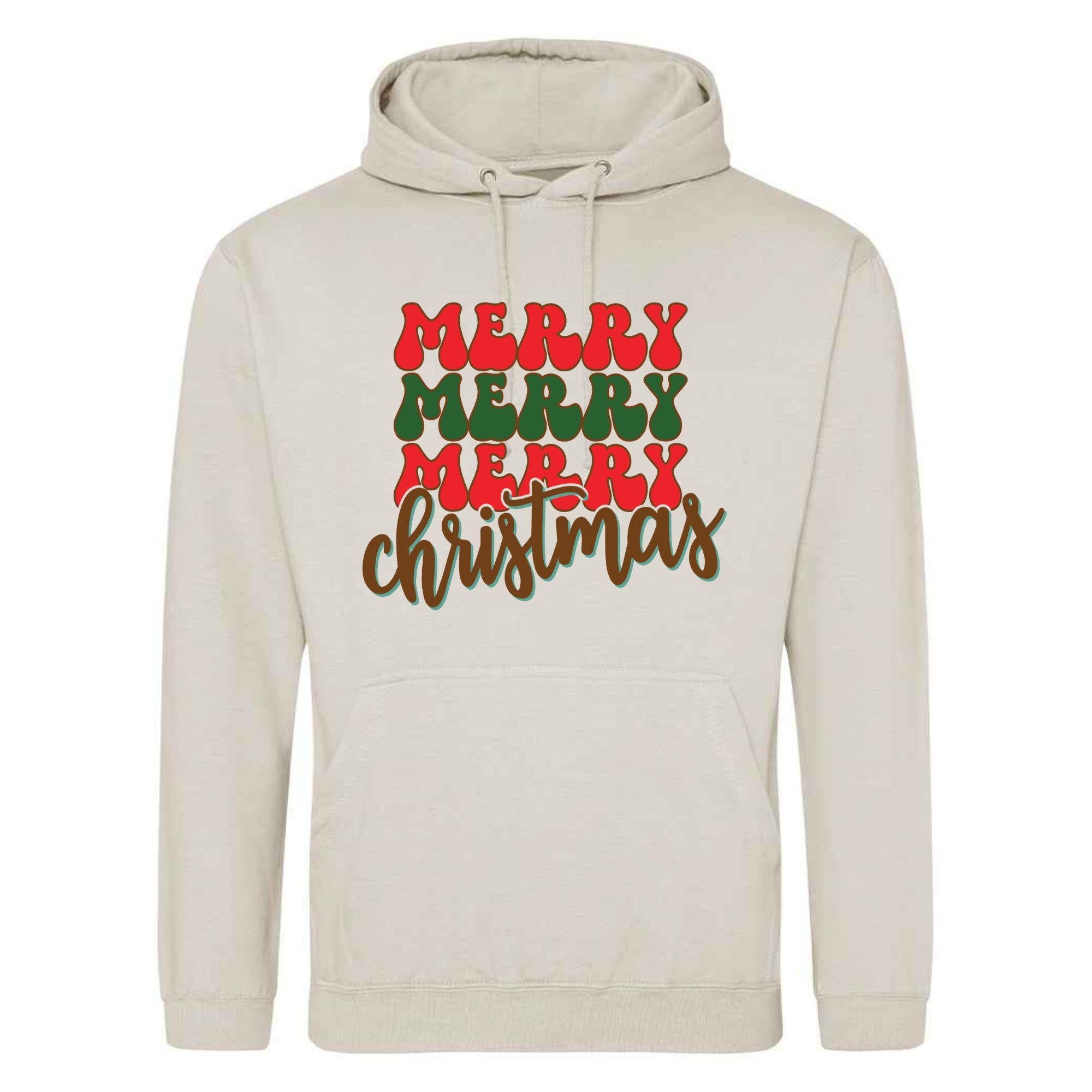 Retro Merry Christmas Patchwork Hoodie: Unisex Festive Xmas Sweatshirt