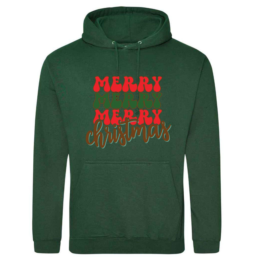 Retro Merry Christmas Patchwork Hoodie: Unisex Festive Xmas Sweatshirt